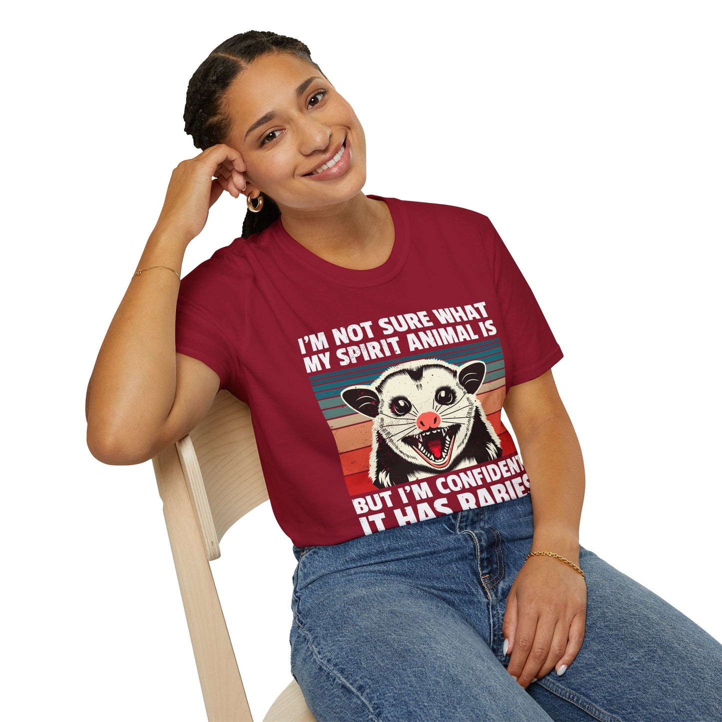 Funny Possum T-Shirt — "I’m Not Sure What My Spirit Animal Is But I’m Confident It Has Rabies" Retro Design