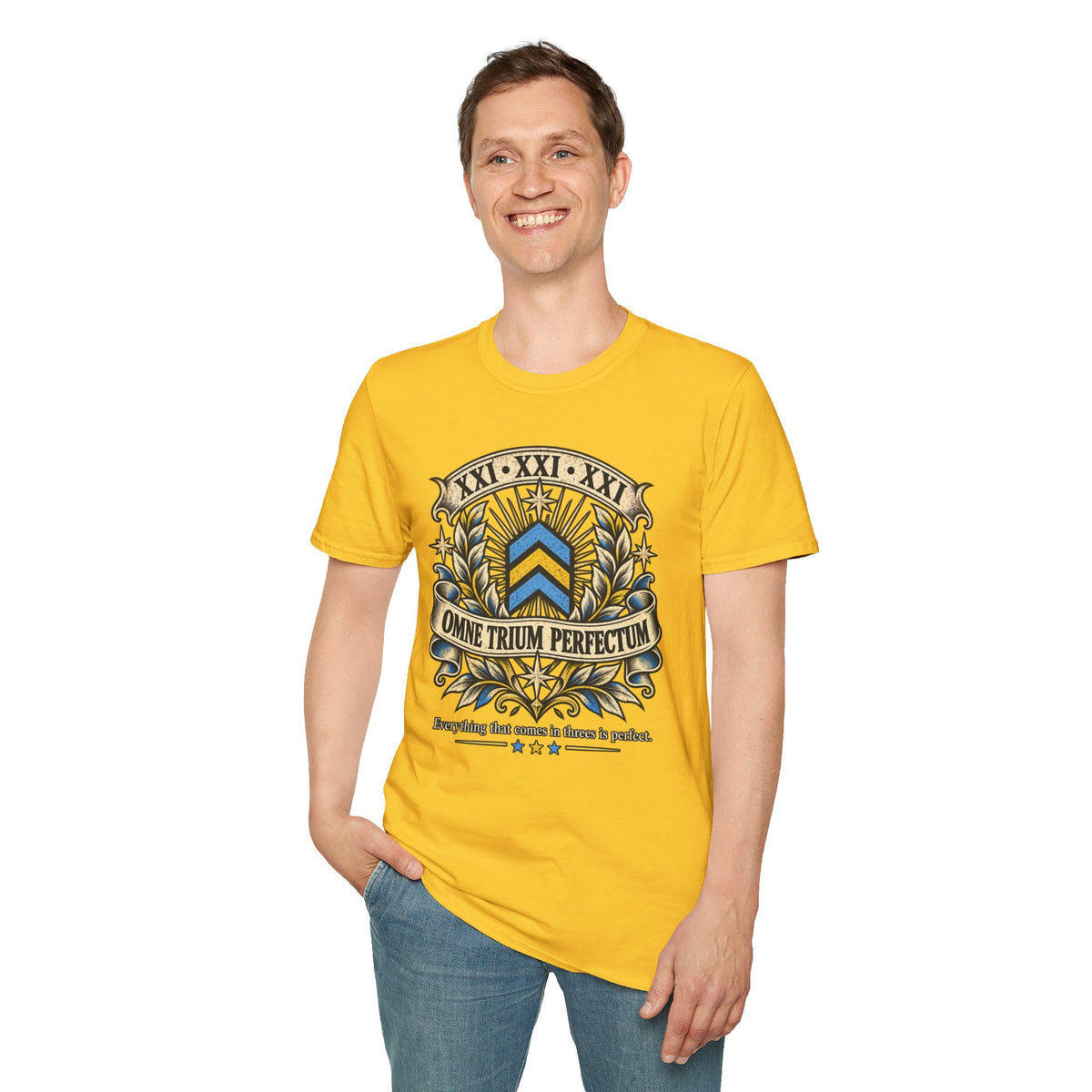 Omne Trium Perfectum – Down Syndrome Awareness T-Shirt | Trisomy 21 Three Chevron Tee