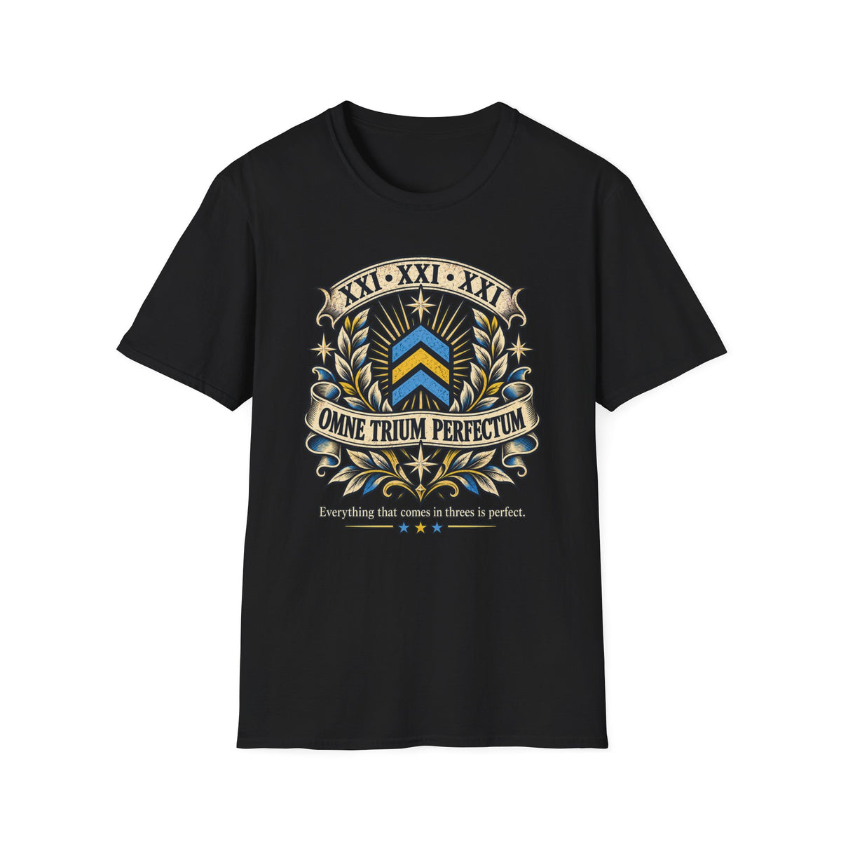 Omne Trium Perfectum – Down Syndrome Awareness T-Shirt | Trisomy 21 Three Chevron Tee