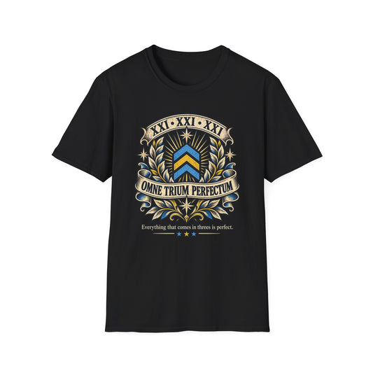 Omne Trium Perfectum – Down Syndrome Awareness T-Shirt | Trisomy 21 Three Chevron Tee