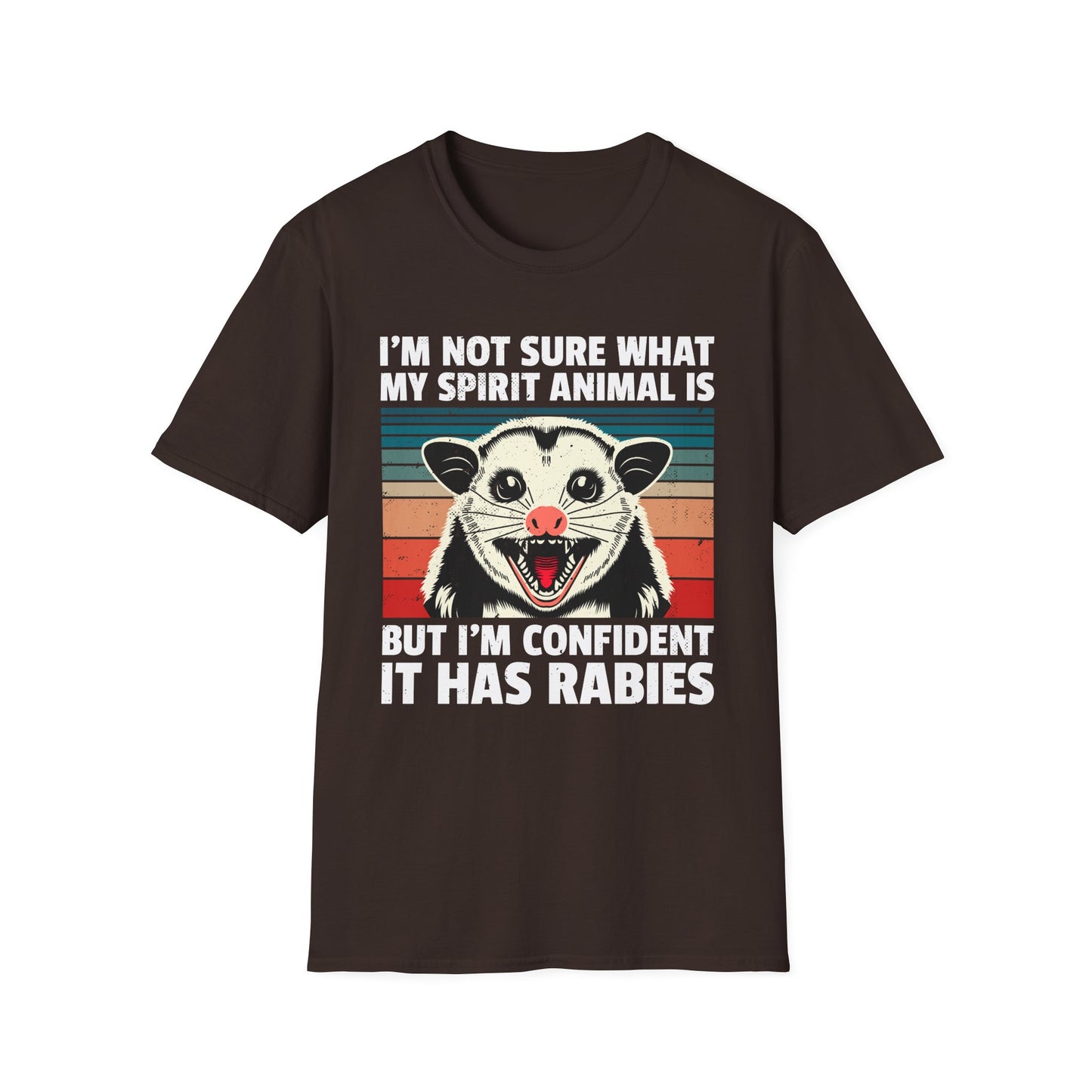 Funny Possum T-Shirt — "I’m Not Sure What My Spirit Animal Is But I’m Confident It Has Rabies" Retro Design