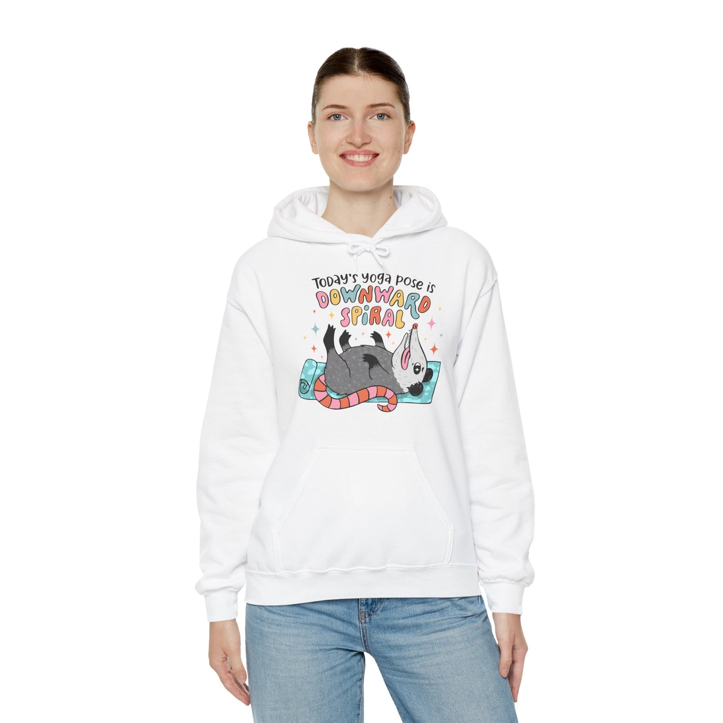 Funny Possum Hoodie — "Today's Yoga Pose is Downward Spiral"