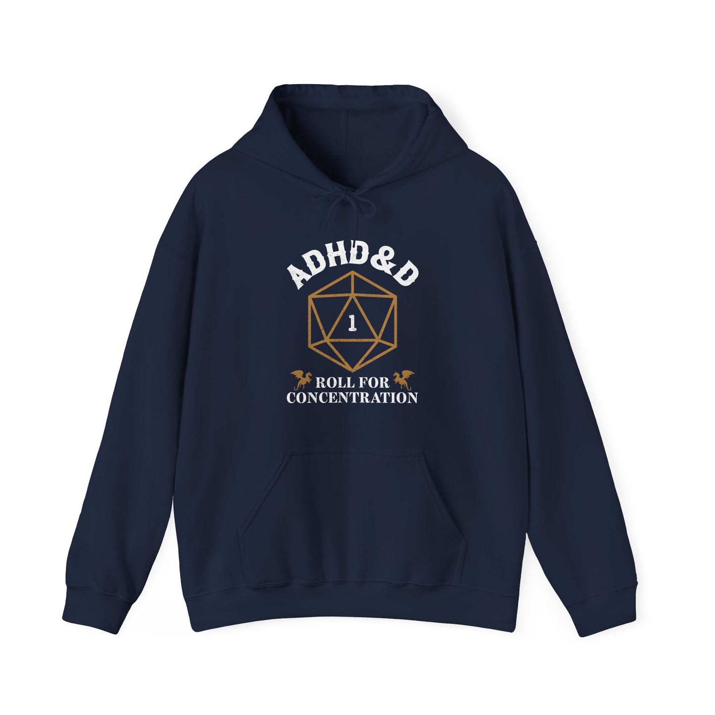 ADHD&D "Roll for Concentration" Hoodie — Gamers' Funny D20 Sweatshirt