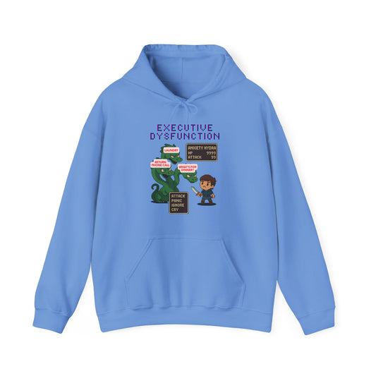 Executive Dysfunction RPG Hoodie — Cute Anxiety Monster Pixel Art Sweatshirt