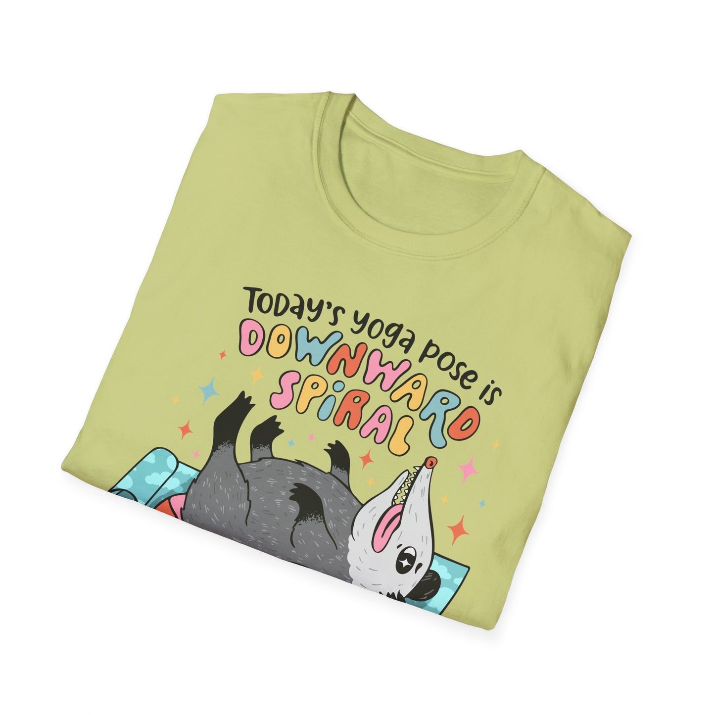 Funny Possum T-Shirt — "Today's Yoga Pose is Downward Spiral"