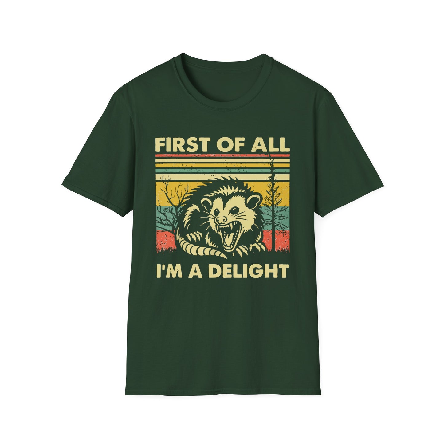 "First of All, I'm a Delight" T-Shirt —  Retro Possum Graphic Tee
