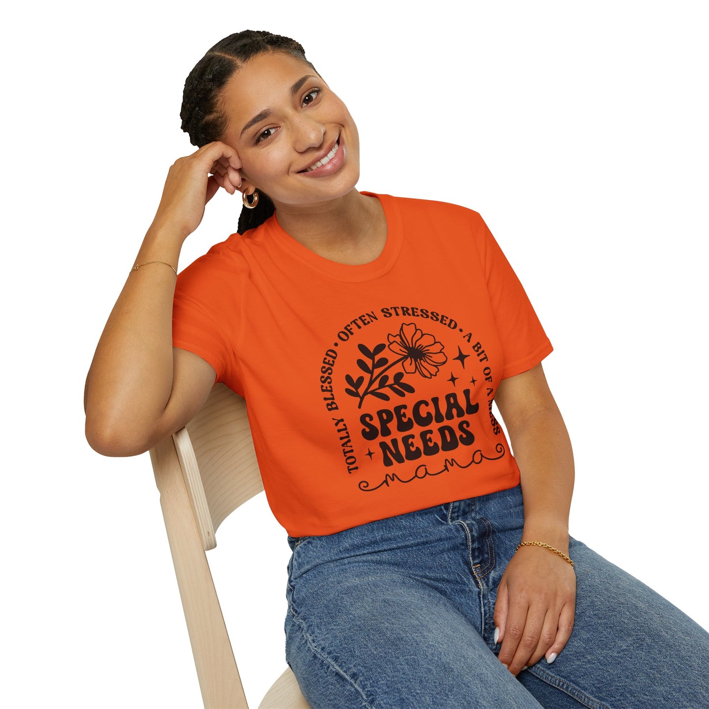 Special Needs Mama T-Shirt — "Totally Blessed, Often Stressed" Floral Tee