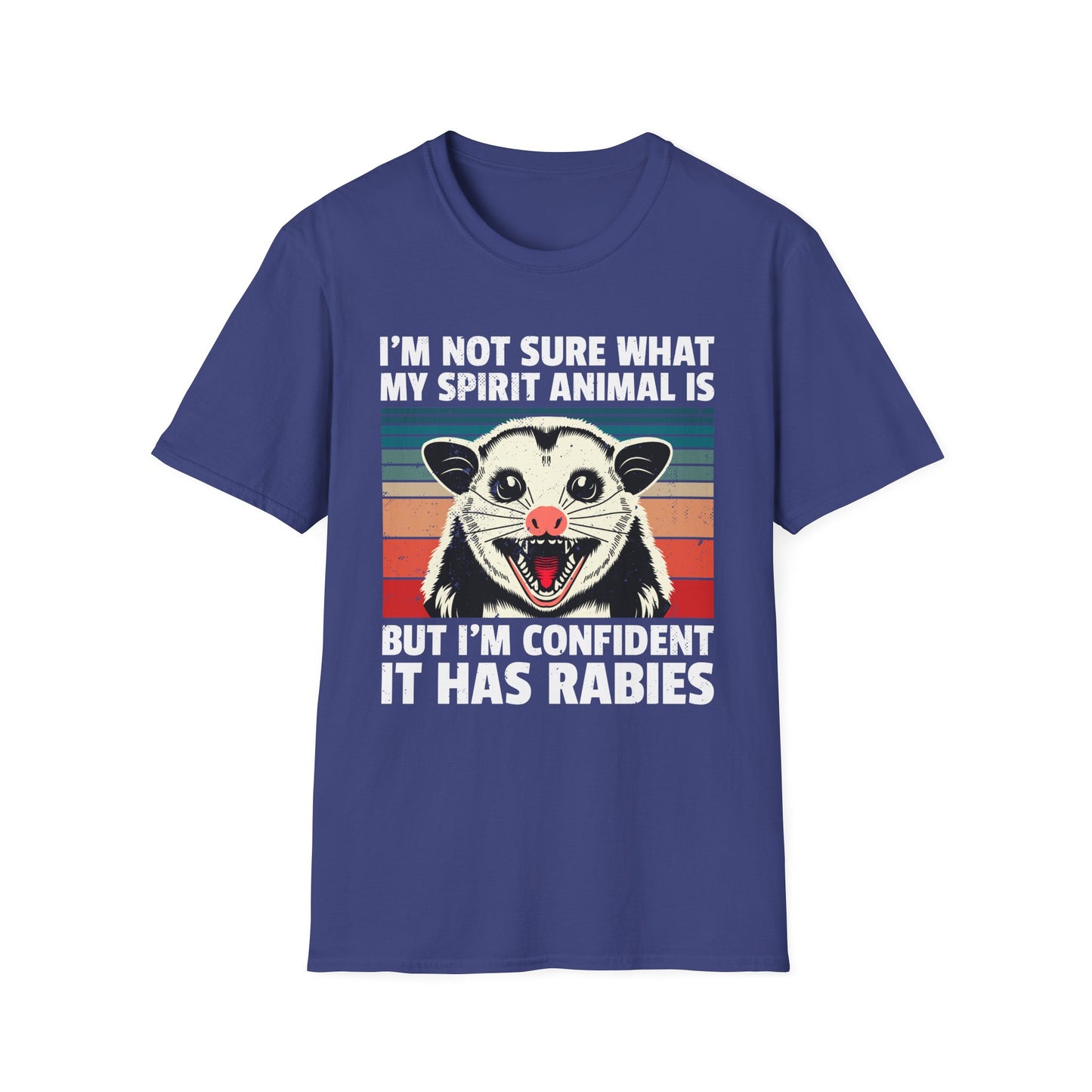Funny Possum T-Shirt — "I’m Not Sure What My Spirit Animal Is But I’m Confident It Has Rabies" Retro Design