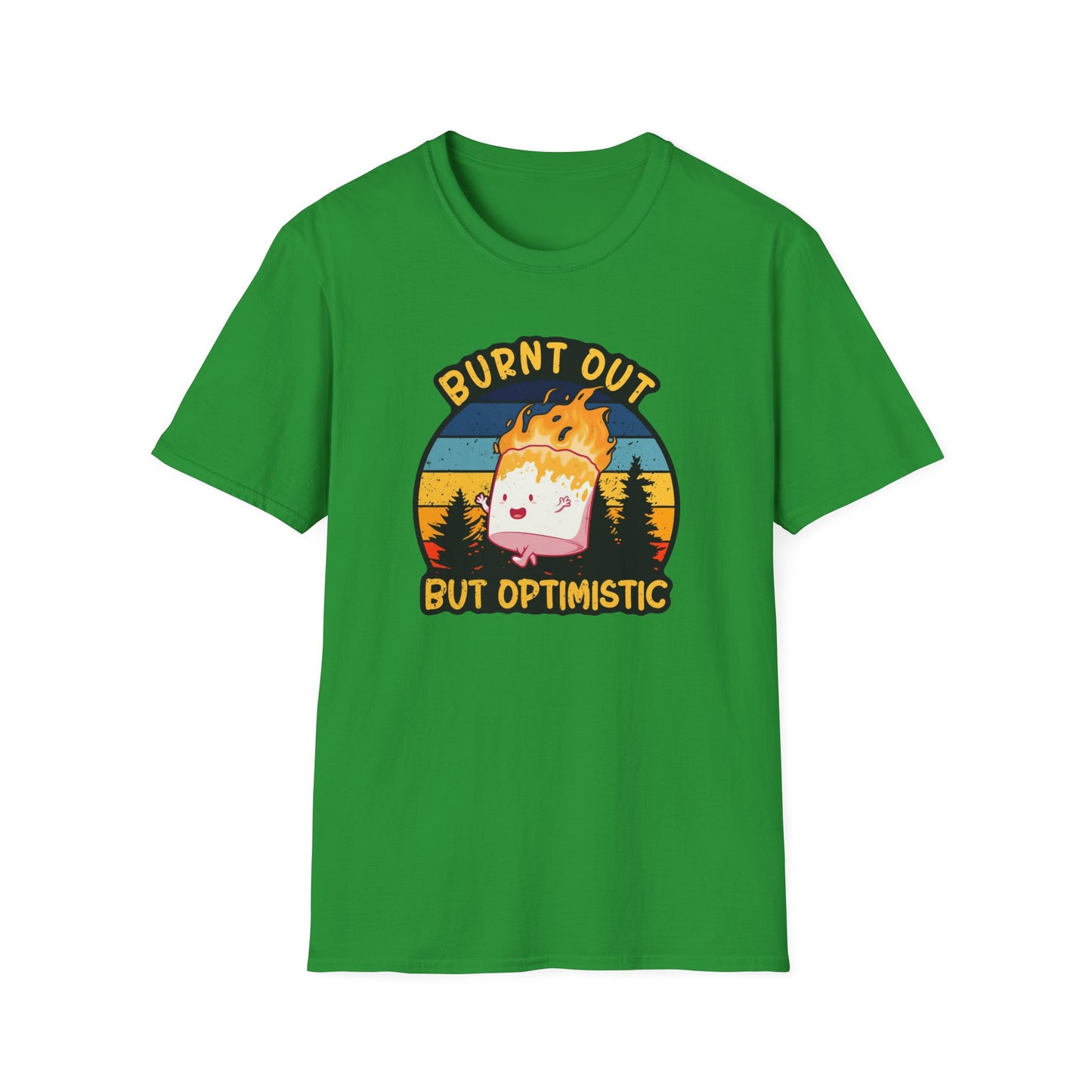 "Burnt Out But Optimistic" T-Shirt — Cute Retro Campfire Graphic Tee