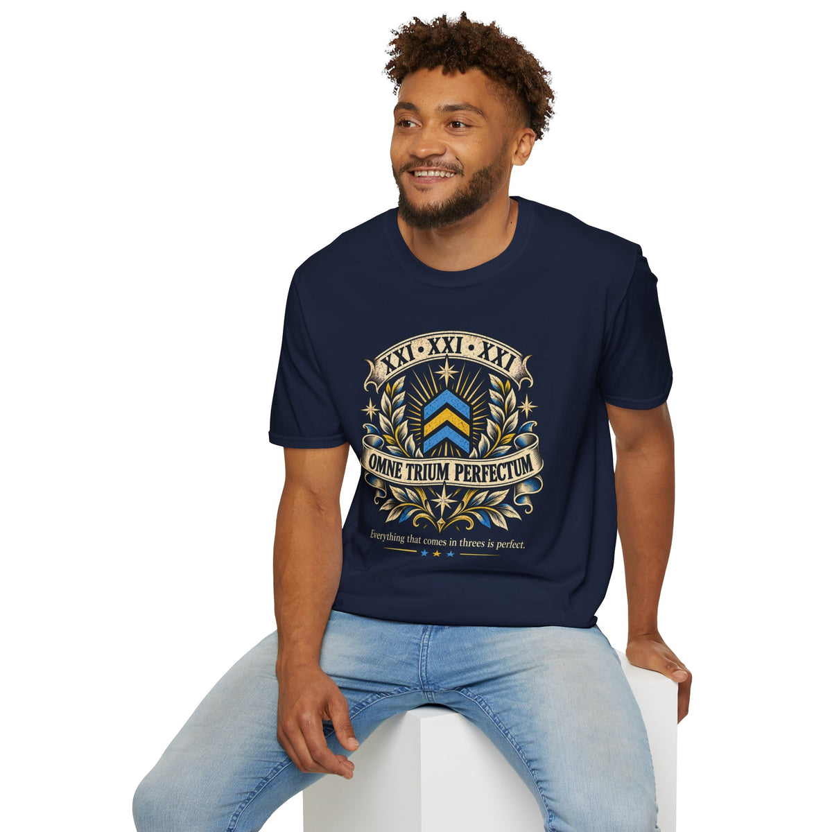 Omne Trium Perfectum – Down Syndrome Awareness T-Shirt | Trisomy 21 Three Chevron Tee