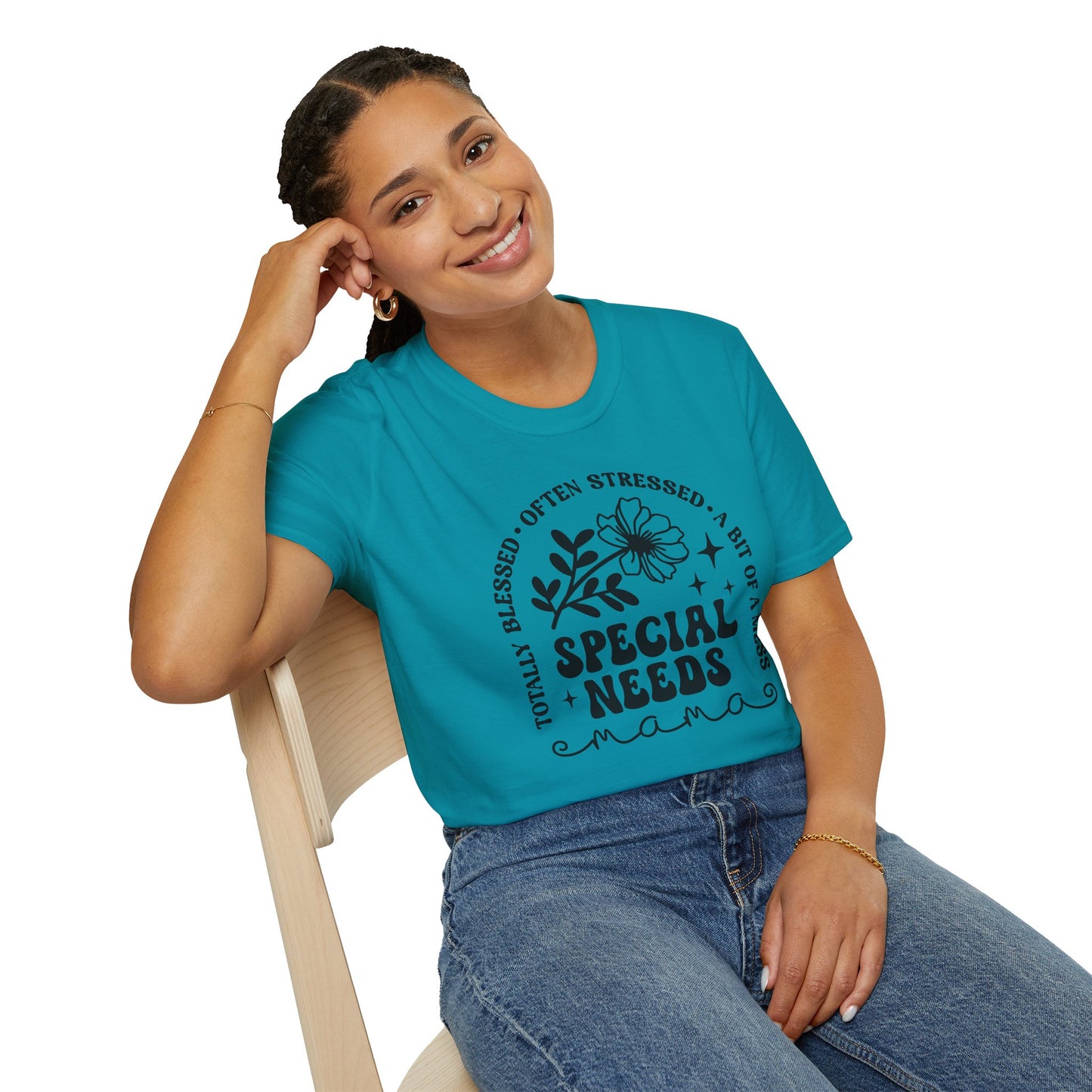 Special Needs Mama T-Shirt — "Totally Blessed, Often Stressed" Floral Tee