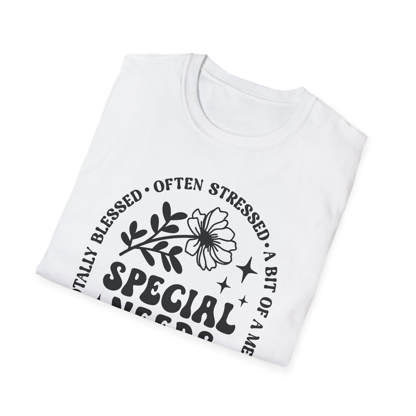 Special Needs Mama T-Shirt — "Totally Blessed, Often Stressed" Floral Tee