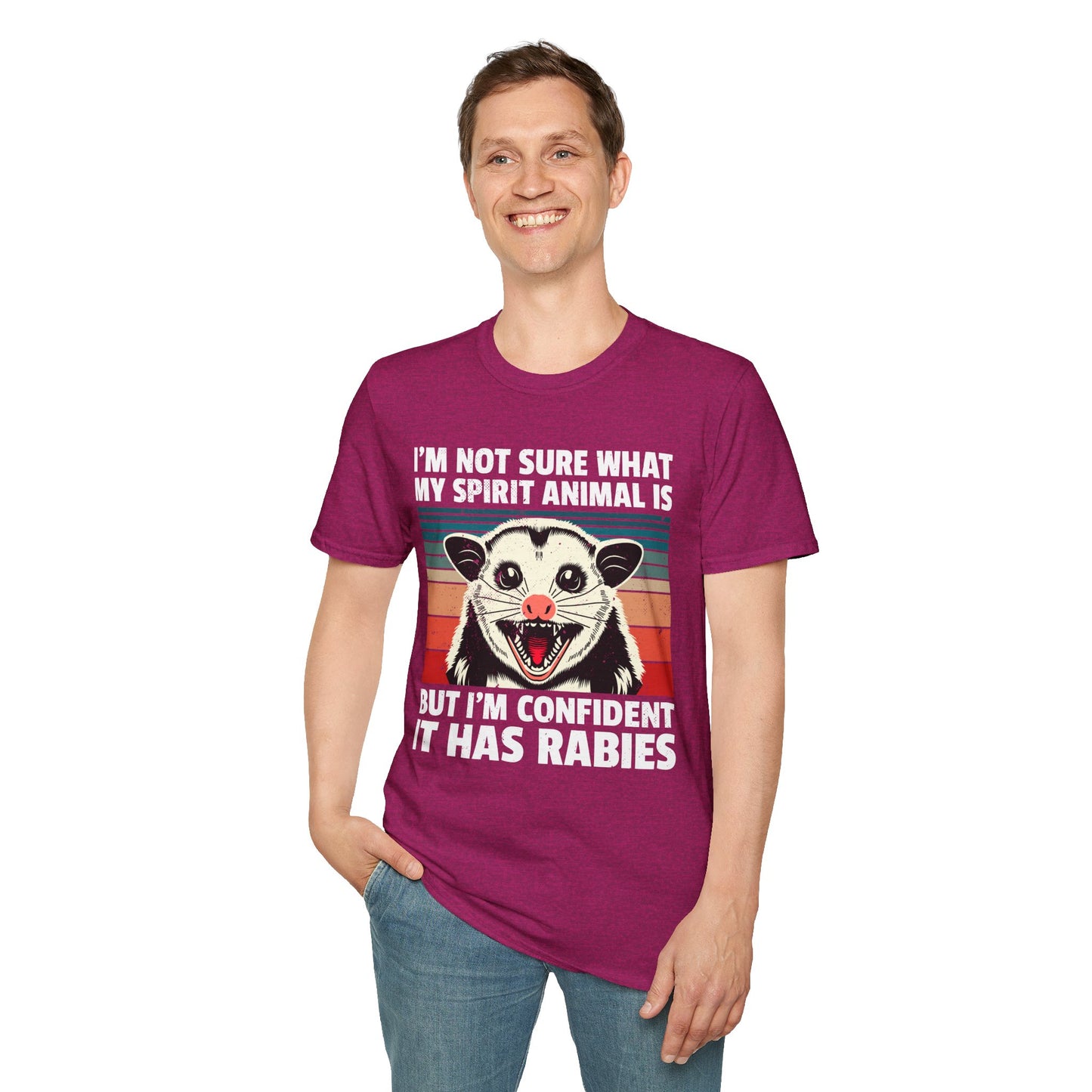Funny Possum T-Shirt — "I’m Not Sure What My Spirit Animal Is But I’m Confident It Has Rabies" Retro Design