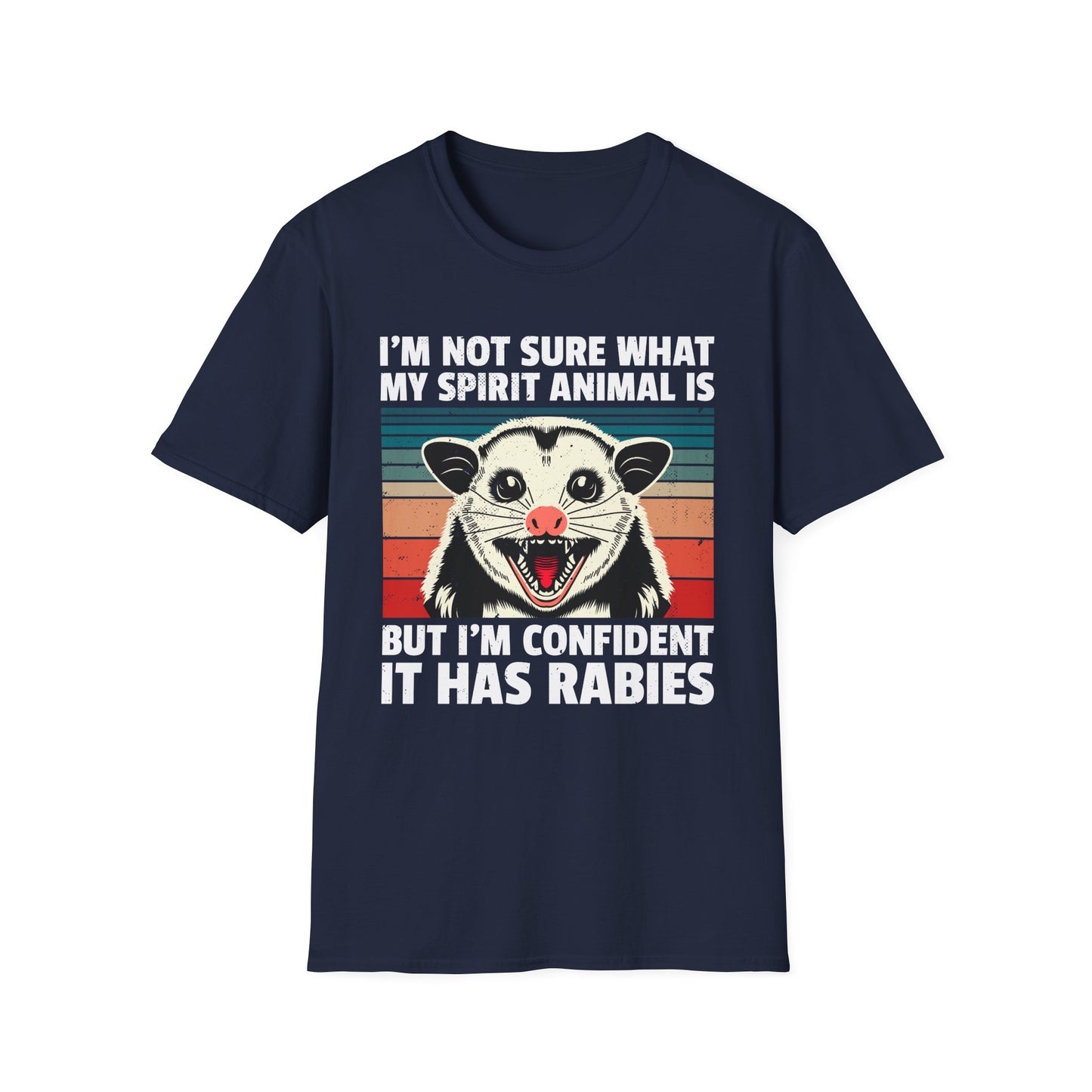 Funny Possum T-Shirt — "I’m Not Sure What My Spirit Animal Is But I’m Confident It Has Rabies" Retro Design