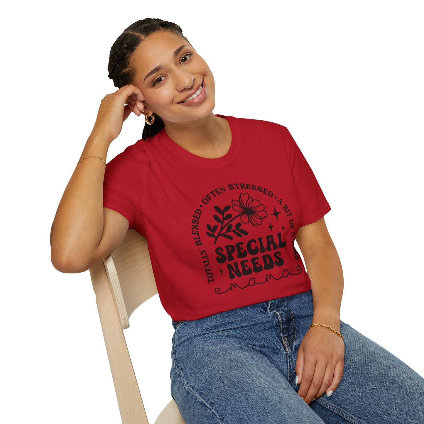 Special Needs Mama T-Shirt — "Totally Blessed, Often Stressed" Floral Tee