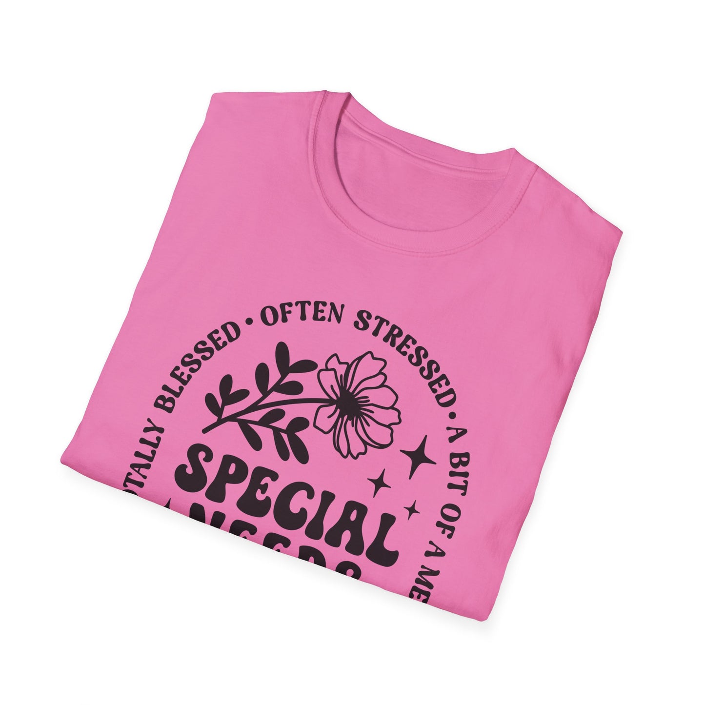 Special Needs Mama T-Shirt — "Totally Blessed, Often Stressed" Floral Tee