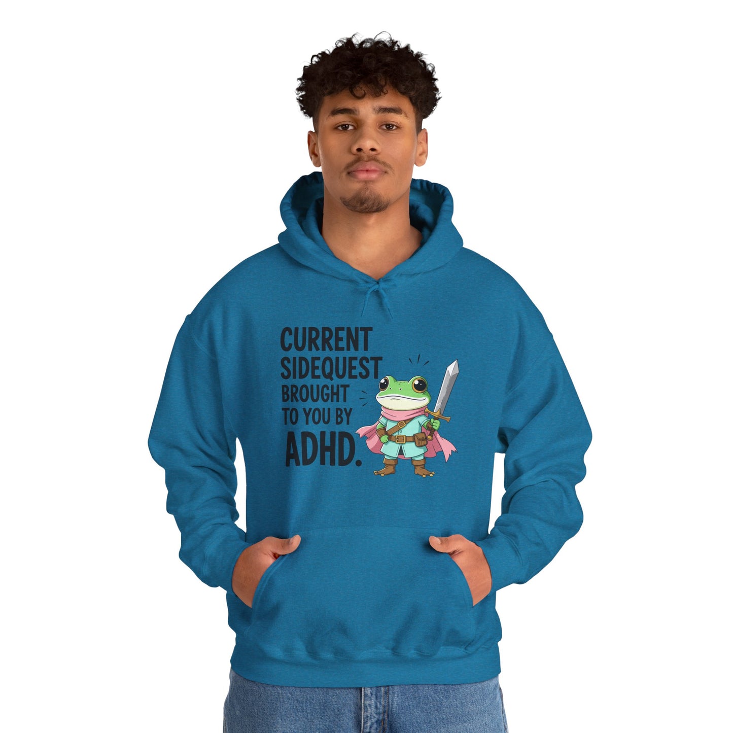 ADHD Sidequest Hoodie — Cute Frog Knight Graphic Sweatshirt