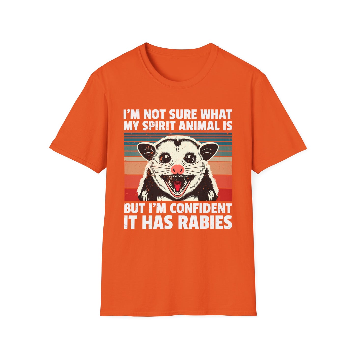 Funny Possum T-Shirt — "I’m Not Sure What My Spirit Animal Is But I’m Confident It Has Rabies" Retro Design