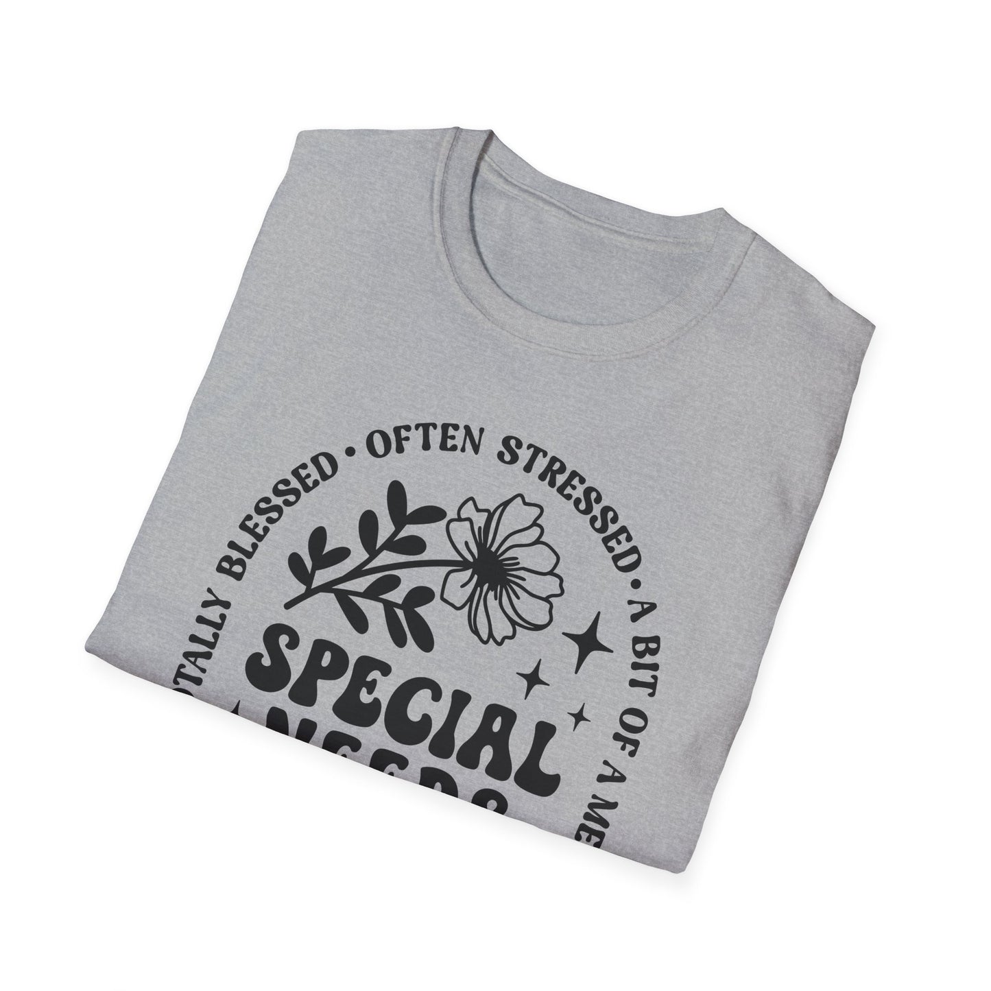 Special Needs Mama T-Shirt — "Totally Blessed, Often Stressed" Floral Tee