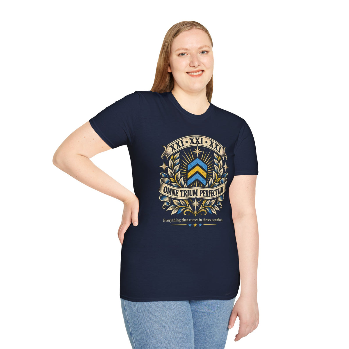 Omne Trium Perfectum – Down Syndrome Awareness T-Shirt | Trisomy 21 Three Chevron Tee