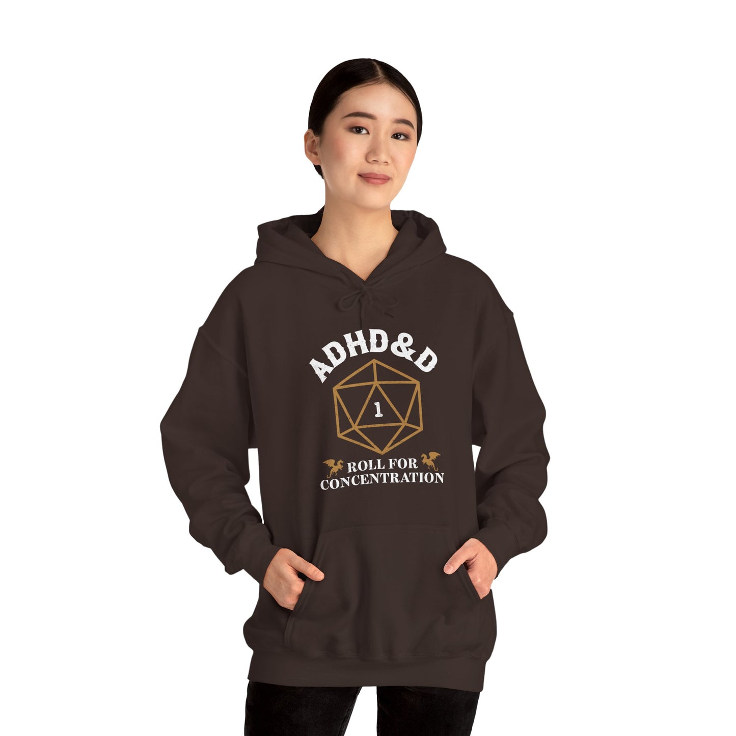 ADHD&D "Roll for Concentration" Hoodie — Gamers' Funny D20 Sweatshirt