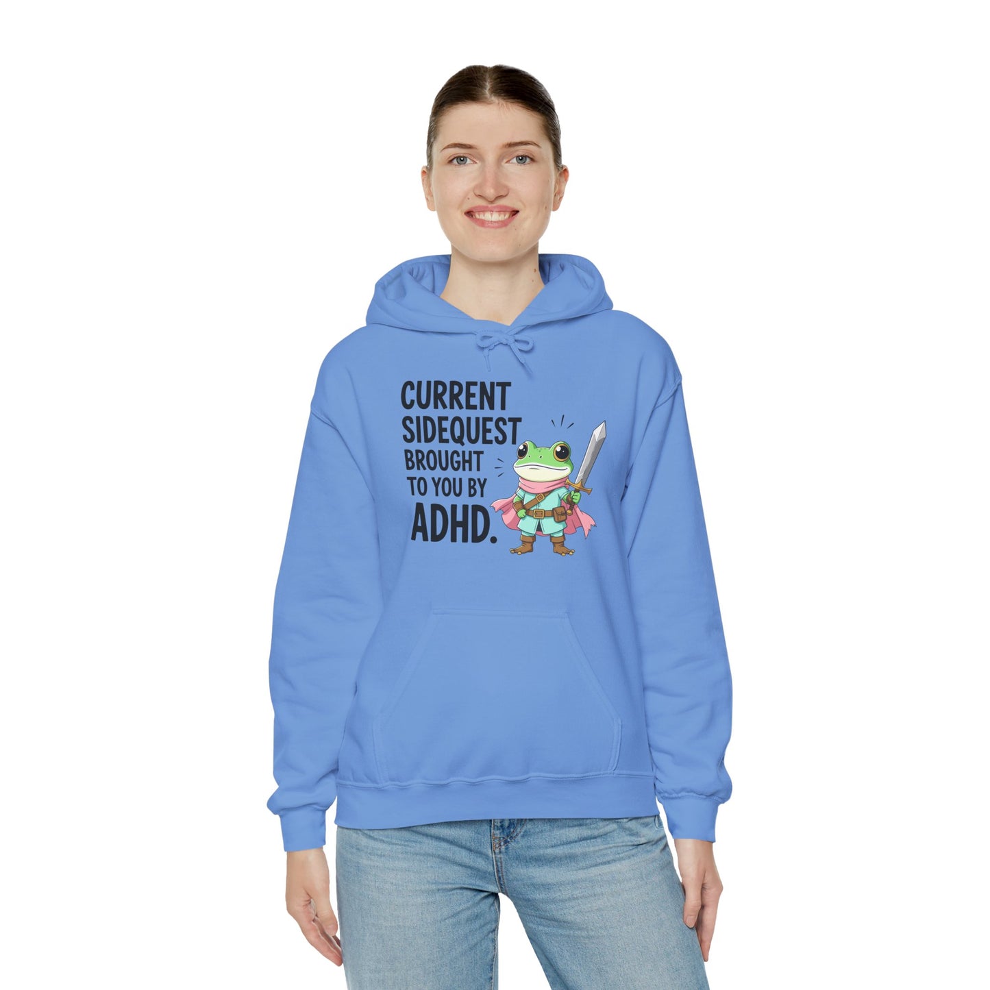ADHD Sidequest Hoodie — Cute Frog Knight Graphic Sweatshirt