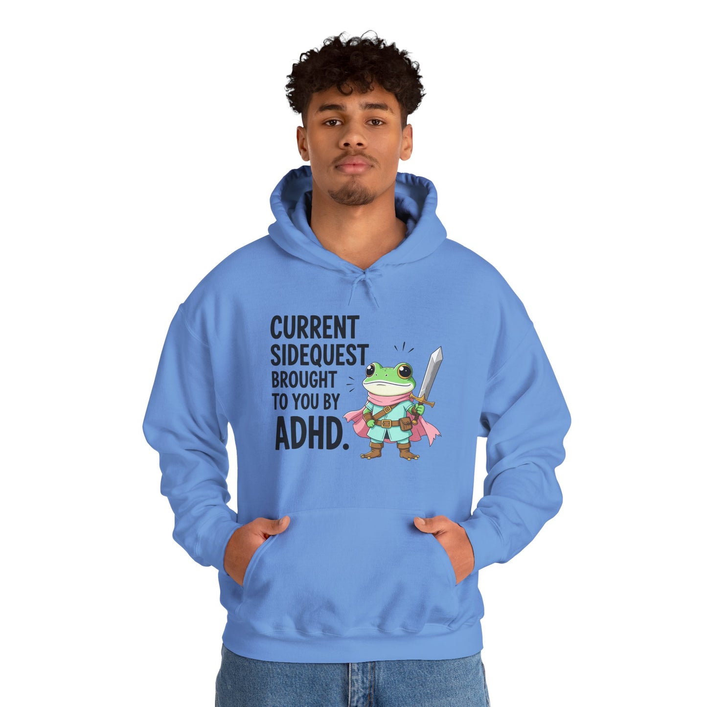 ADHD Sidequest Hoodie — Cute Frog Knight Graphic Sweatshirt