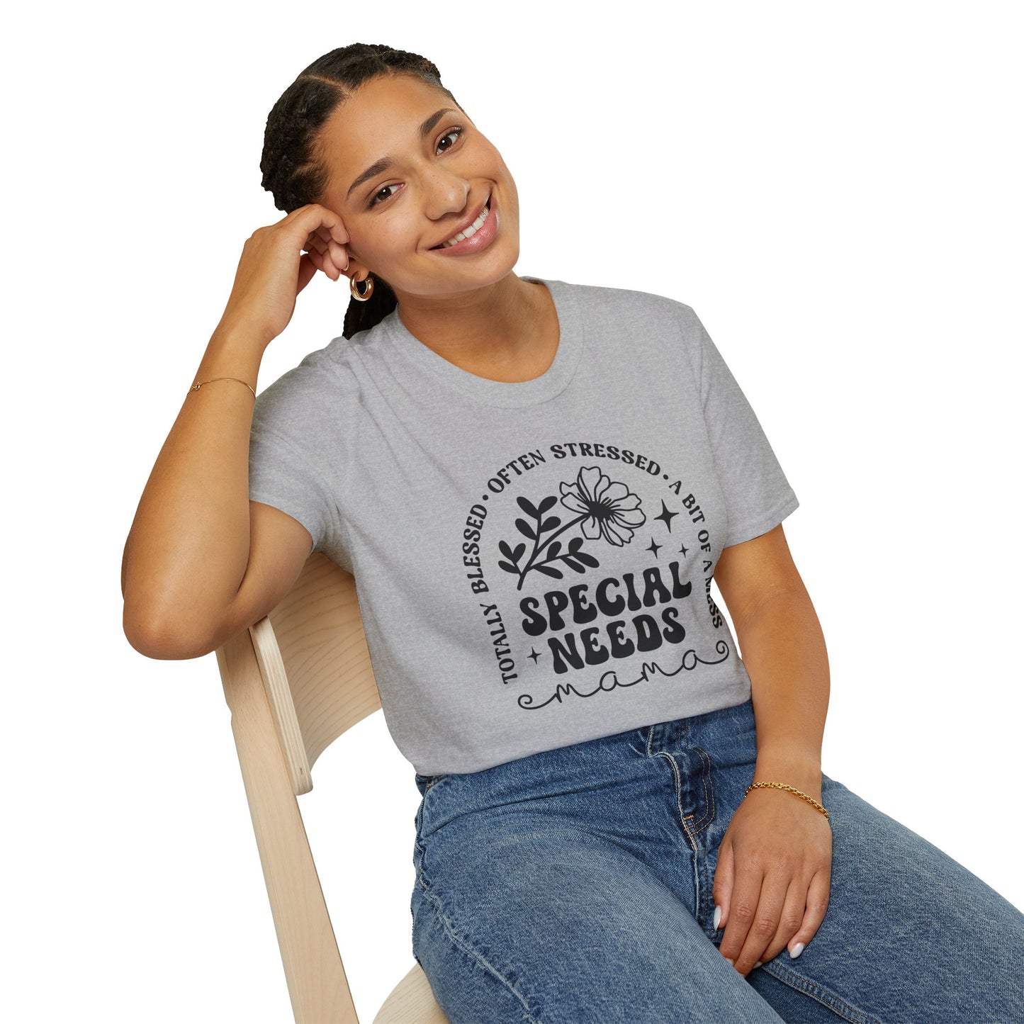 Special Needs Mama T-Shirt — "Totally Blessed, Often Stressed" Floral Tee