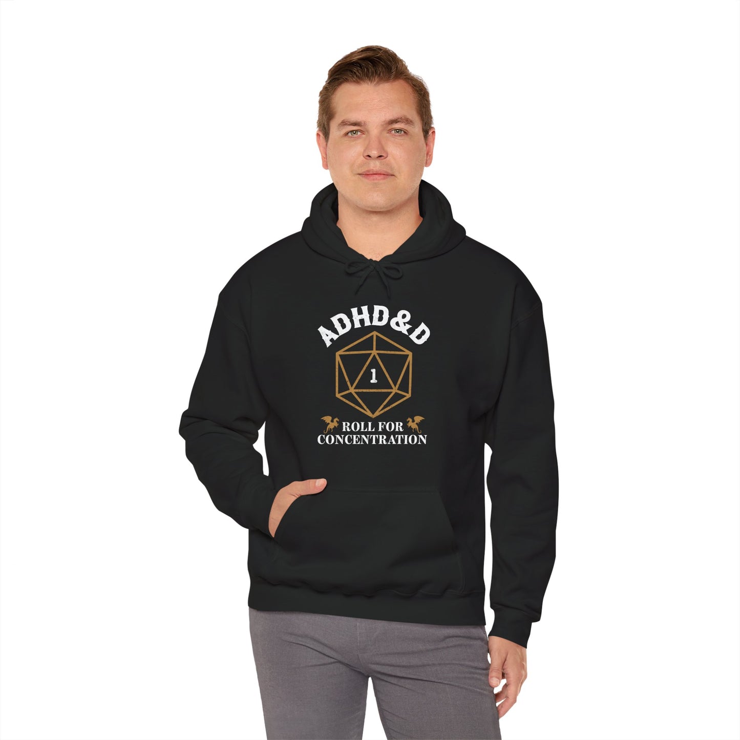 ADHD&D "Roll for Concentration" Hoodie — Gamers' Funny D20 Sweatshirt