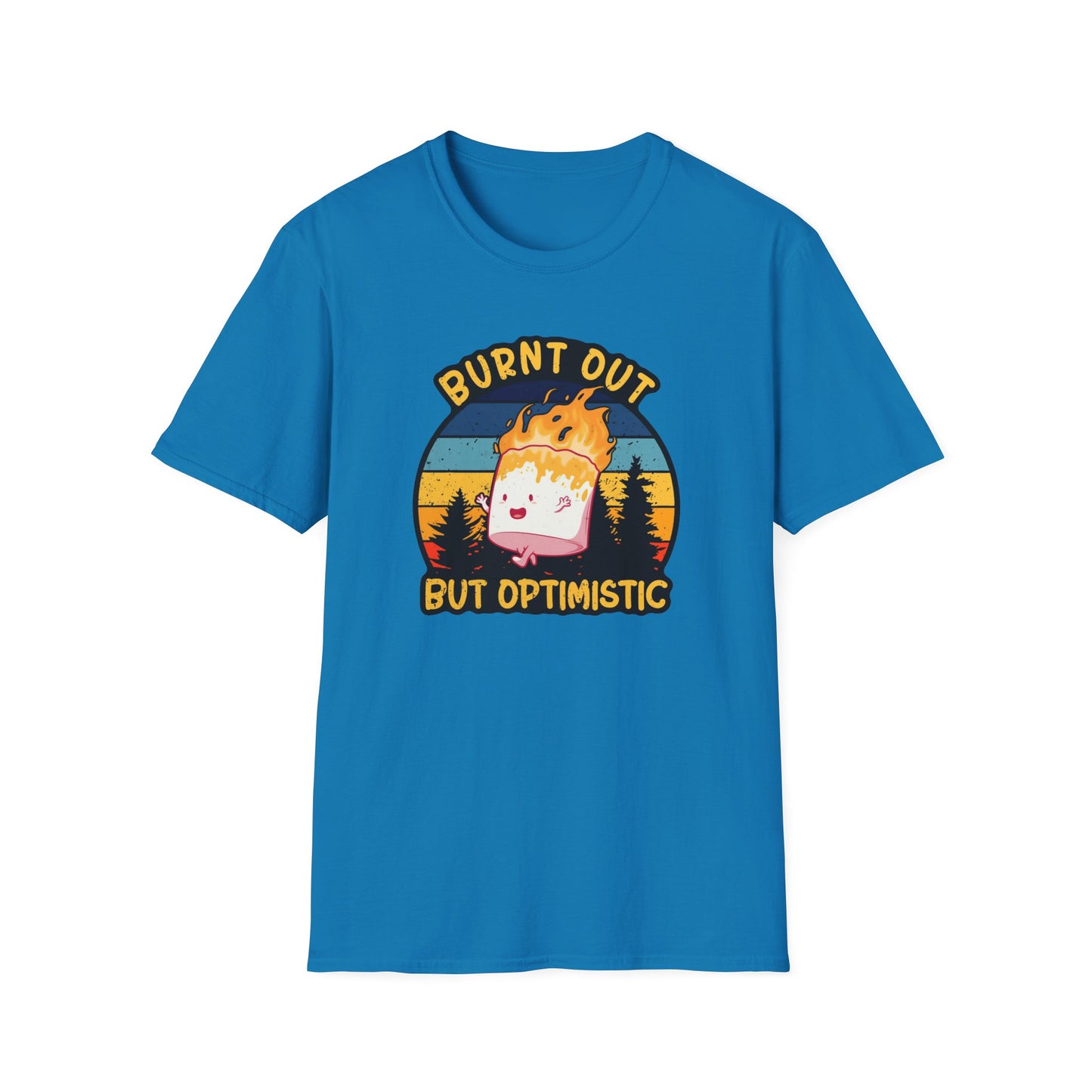 "Burnt Out But Optimistic" T-Shirt — Cute Retro Campfire Graphic Tee