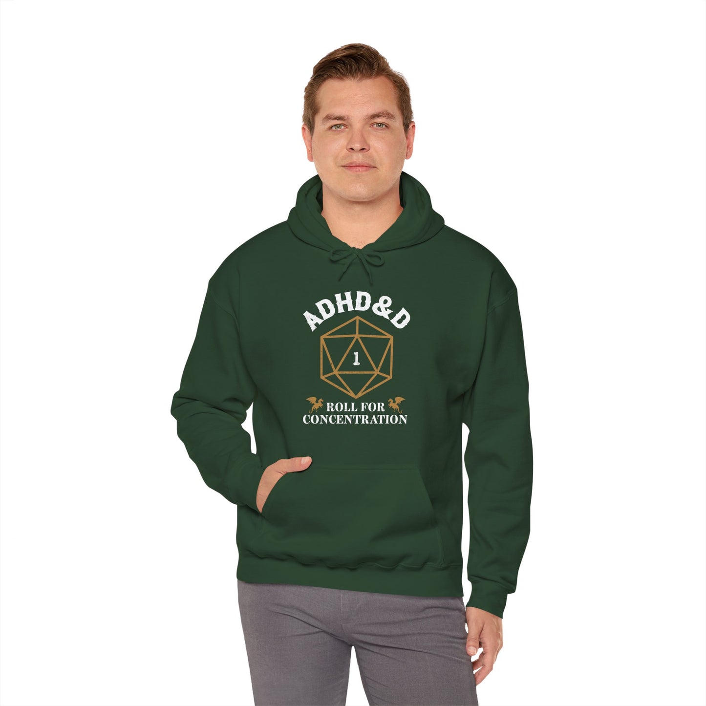 ADHD&D "Roll for Concentration" Hoodie — Gamers' Funny D20 Sweatshirt