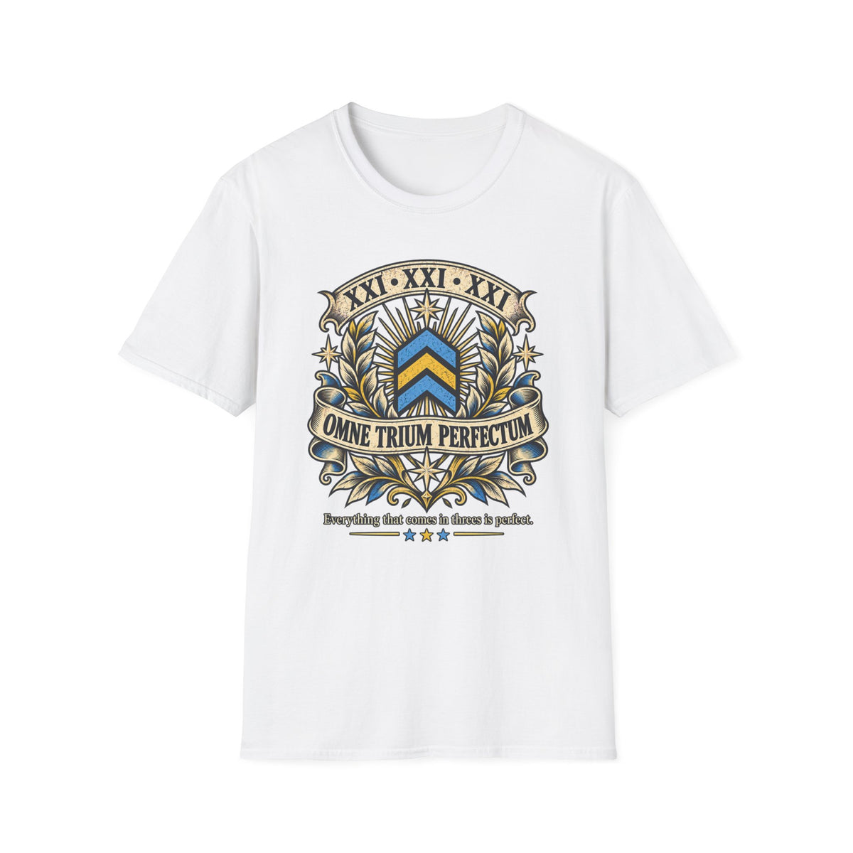Omne Trium Perfectum – Down Syndrome Awareness T-Shirt | Trisomy 21 Three Chevron Tee