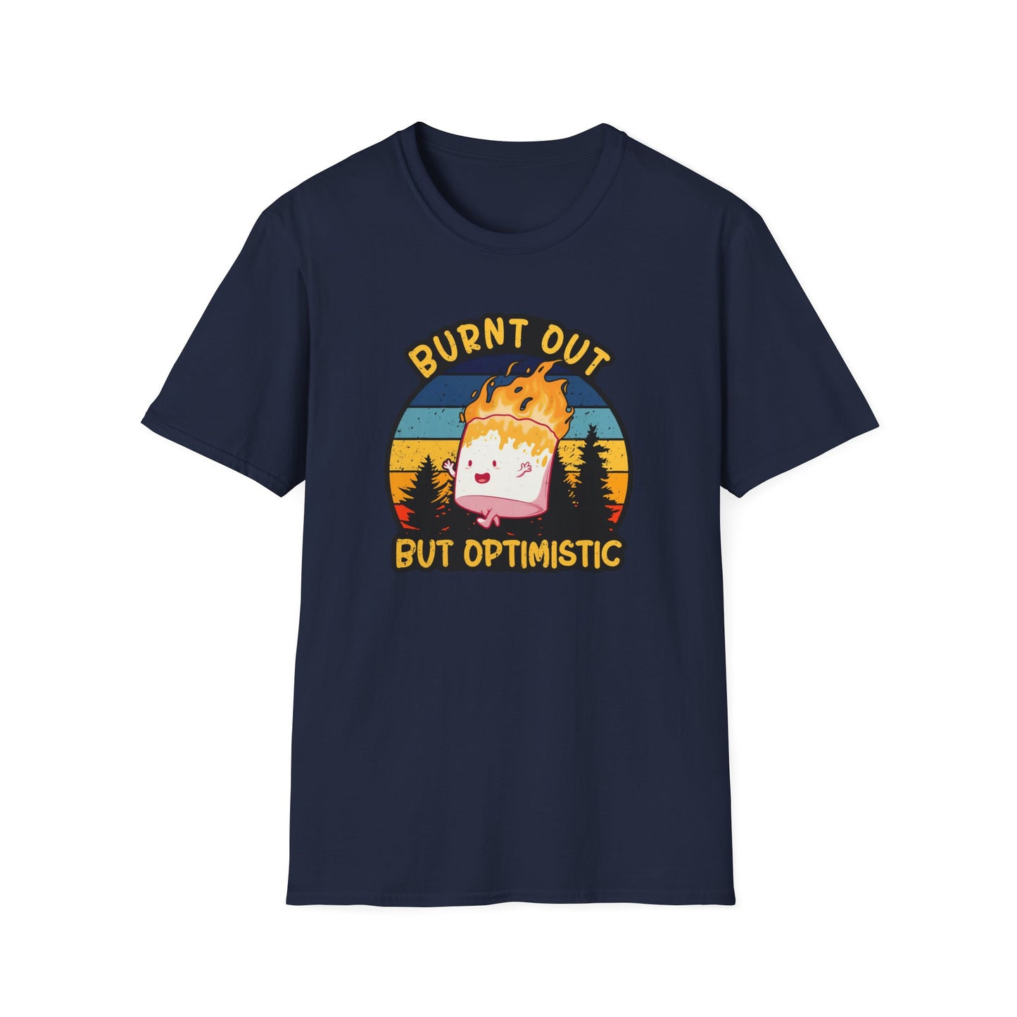 "Burnt Out But Optimistic" T-Shirt — Cute Retro Campfire Graphic Tee
