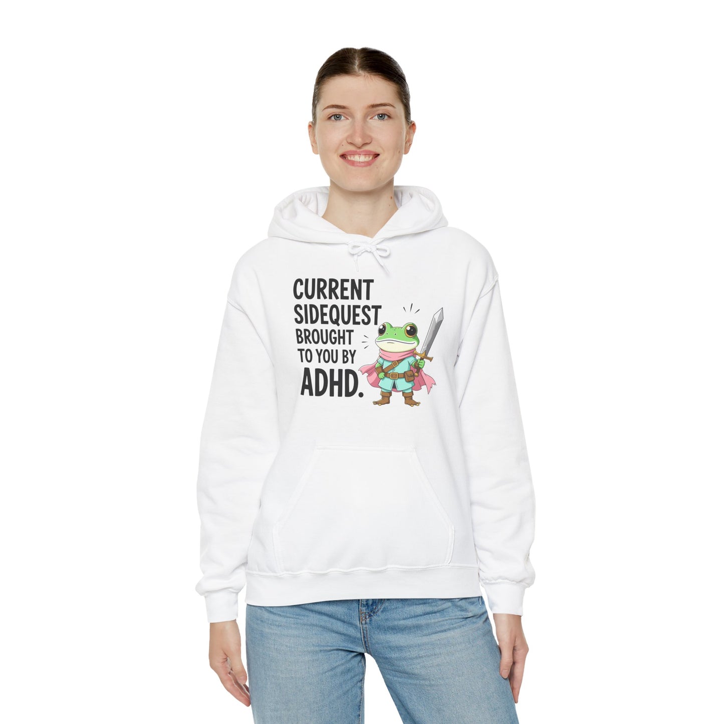 ADHD Sidequest Hoodie — Cute Frog Knight Graphic Sweatshirt