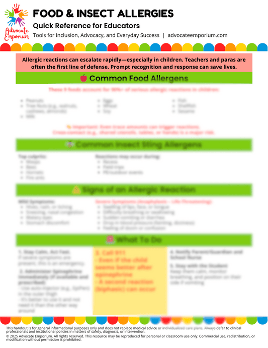 Food & Insect Allergies – Quick Reference for Educators (Printable PDF)