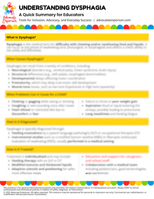 Understanding Dysphagia – Quick Reference Handout for Educators (Printable PDF)